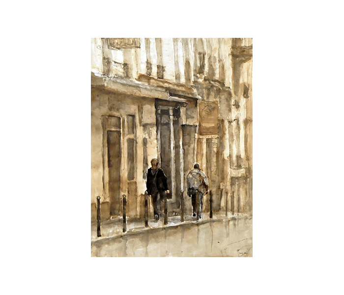 <b>La rue Royer-Collard, Paris 5<sup>ème</sup><br><b>Encre de Chine et encre à la gomme-laque sur papier Velin d'Arches - 80x60cm