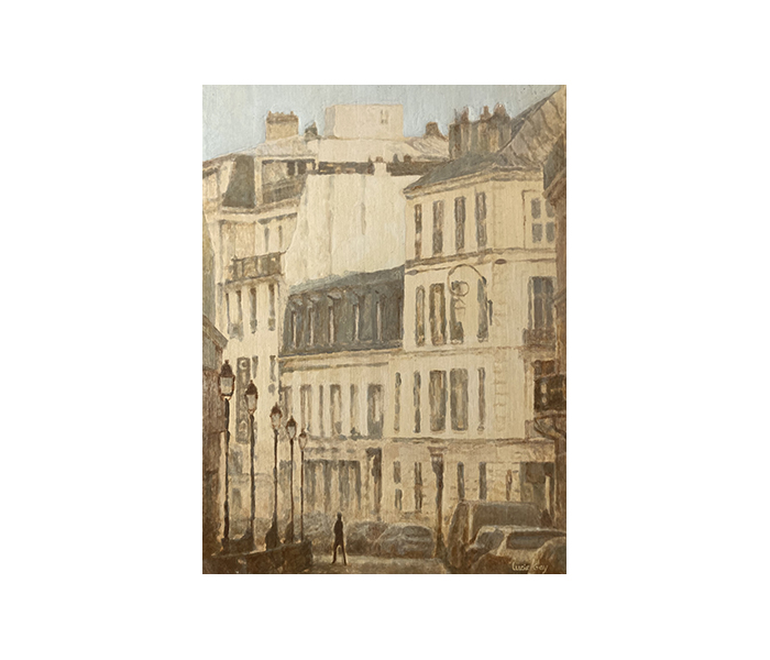 <b>La Rue Rameau, Versailles <br><b>Détrempe et glacis à la sandaraque sur bois - 33x24cm