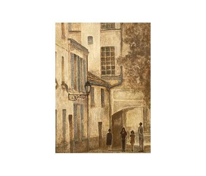 <b>Le Passage Saint-Louis, Versailles <br><b>Détrempe et glacis à la sandaraque sur bois - 33x24cm