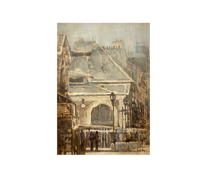 <b>Le Marché Notre-Dame, Versailles <br><b>Détrempe et glacis à la sandaraque sur bois - 33x24cm