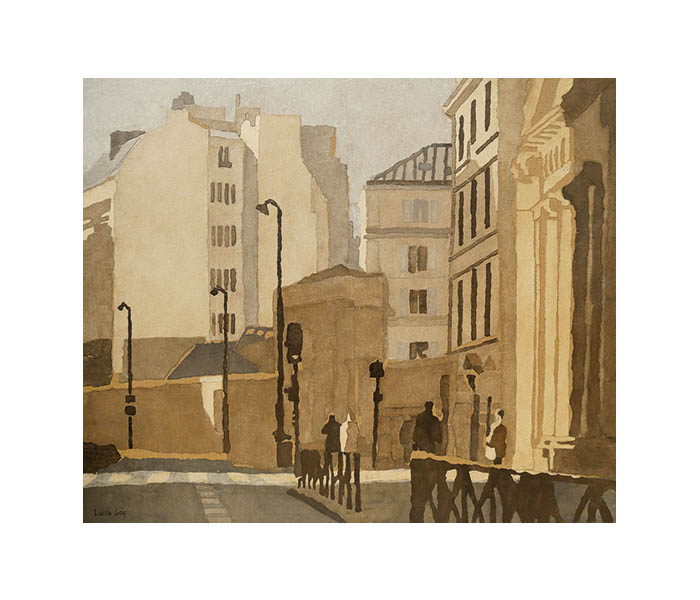 <b>La rue Saint-Jacques, Paris 5<sup>ème</sup><br><b>Papiers déchirés, teintés et collés sur toile - 54x65cm